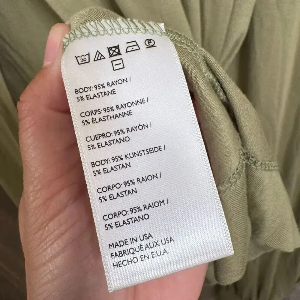 Free People Beach Olive Green Stretchy Long Slit Rayon Top Pants Set XS/S